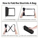 Four-step process showing how to fold the camping chair into a compact storage bag.