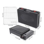 Grill neatly packed in its carrying case with accessories.