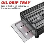 Slide-out drip tray catching grease from sizzling bacon.