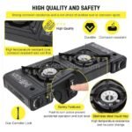 Corrosion-resistant portable gas stove with enhanced safety features.