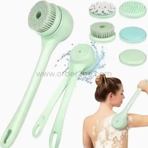 Rechargeable Rotating Shower Brush – Dual-Speed, 4 Heads & Long Handle for Deep Back/Body Scrubs