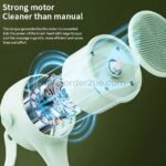 Close-up of the rechargeable rotating shower brush motor, highlighting its strong torque for efficient cleaning.