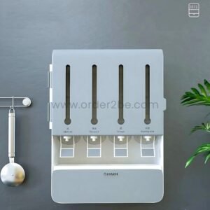 Wall-Mounted Spice & Grain Organizer – One-Touch Dispenser System, 4 Oil + 4 Spice Slots