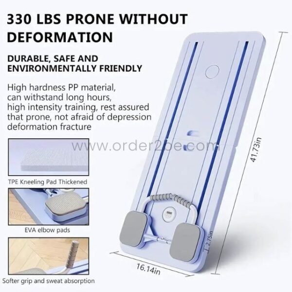 A purple multifunctional exercise board showcasing its high hardness PP material, which can withstand 330 lbs without deformation.