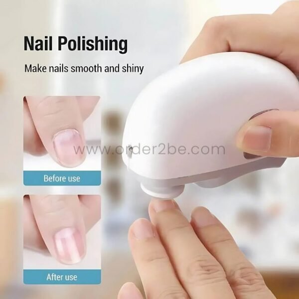 Before-and-after showing rough to shiny nails using polishing feature.