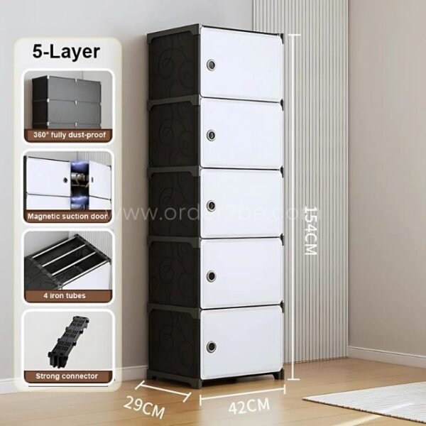 Close-up on the cabinet’s 5-layer build, magnetic doors, iron frame, and strong connectors.