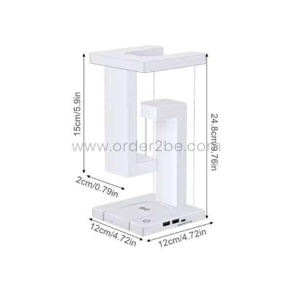 Dimension diagram showing slim, vertical profile of modern dimmable desk lamp.