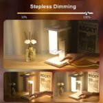 Modern dimmable desk lamp showing side-by-side brightness settings from low to high.