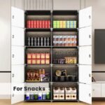 Cabinet loaded with snacks and drinks—your secret kitchen weapon.