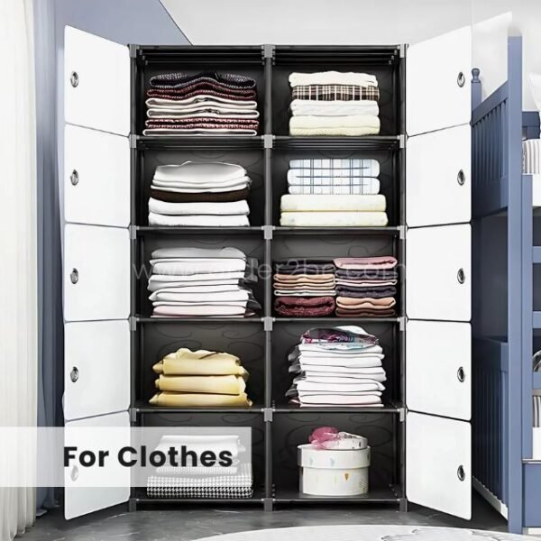 Space-saving cabinet bursting with neatly folded clothes—your closet’s sleek rival.