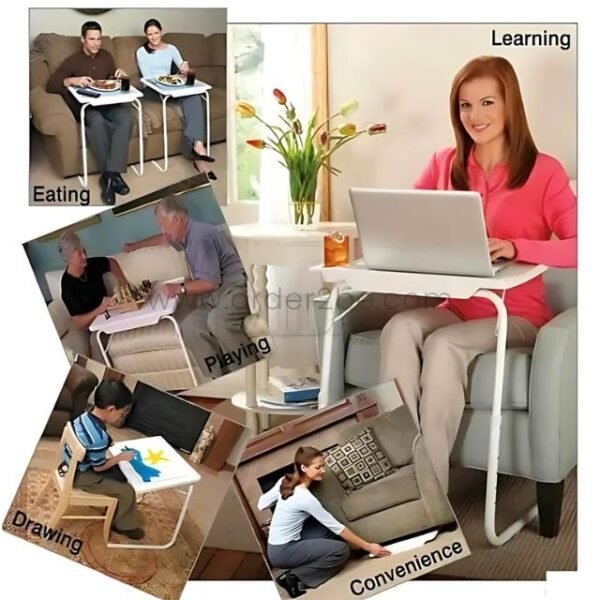People using the tray for meals, drawing, studying, and more.