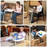 Collage showing the tray used in various rooms for different tasks.