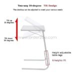 Diagram showing tilt and height adjustments on the Table Mate Adjustable Tray.