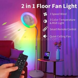 Flexible Fan Floor Lamp with Remote – Adjustable Arm, 3-Speed Quiet Cooling & Dimmable RGB Lighting