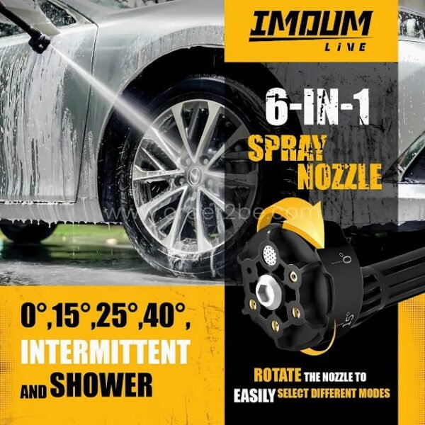 Close-up view of a 6-in-1 spray nozzle on the high-power cordless pressure washer.