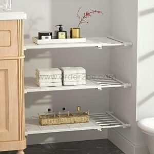 Adjustable Shelf Organizer (85–150cm) – No-Drill Storage Rack for Closets, Cabinets & Bathrooms