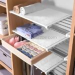 Adjustable Shelf Organizer shown with a third-party drawer insert filled with neatly folded undergarments.