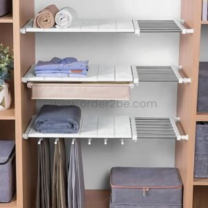 Adjustable Shelf Organizer (85–150cm) – No-Drill Storage Rack for Closets, Cabinets & Bathrooms