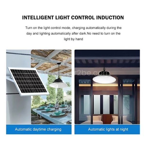 Outdoor solar pendant light with intelligent light control—charges by day, auto-on at night.