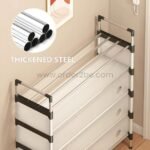 Transparent multi-tier shoe cabinet with a thickened steel frame for durability and support.