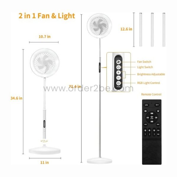 Diagram showing flexible fan floor light height and features.