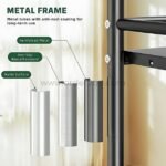 Close-up of the portable multi-shelf storage rack’s matte black metal frame with anti-slip texture.