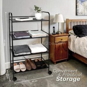 Portable Multi-Tier Storage Cart with Wheels – 3/4/5-Tier Metal Organizer for Kitchen, Bathroom & Small Spaces