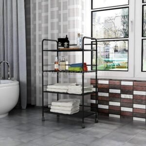 Portable Multi-Tier Storage Cart with Wheels – 3/4/5-Tier Metal Organizer for Kitchen, Bathroom & Small Spaces