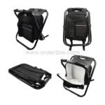 Black portable backpack chair shown from multiple angles.