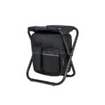 Black portable backpack chair with strong frame and storage compartments.