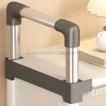 Transparent multi-tier shoe cabinet featuring ergonomic handles and sleek frame detailing.