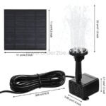 Size breakdown of the solar-powered water fountain's panel, pump, and cable for installation planning.