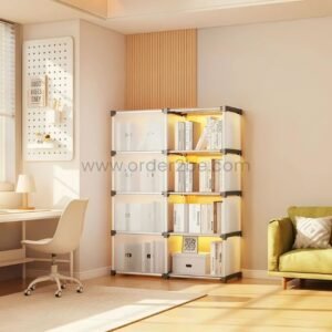 Stackable 8-Shelf Cabinet with Storage Bins – Tool-Free Modular Organizer for Clothes, Books & Toys