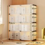 Stackable 8-shelf cabinet with labeled dimensions, showing a height of 126 cm, width of 84 cm, depth of 28 cm, and shelf spacing of 30 cm.