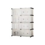 Stackable 8-shelf cabinet in a minimalist design, featuring transparent panels and sleek metal frames.