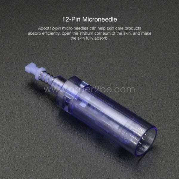 A close-up shot of a sterile, 12-pin needle cartridge for the Dr. Pen A1 Ultima microneedling pen.