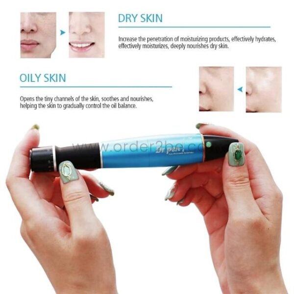 Before and after results for both dry and oily skin types after treatment with the Dr. Pen A1 Ultima pen.