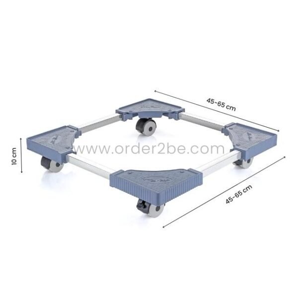 Adjustable washer stand showing extendable dimensions from 45 to 65 cm with a 10 cm lift.