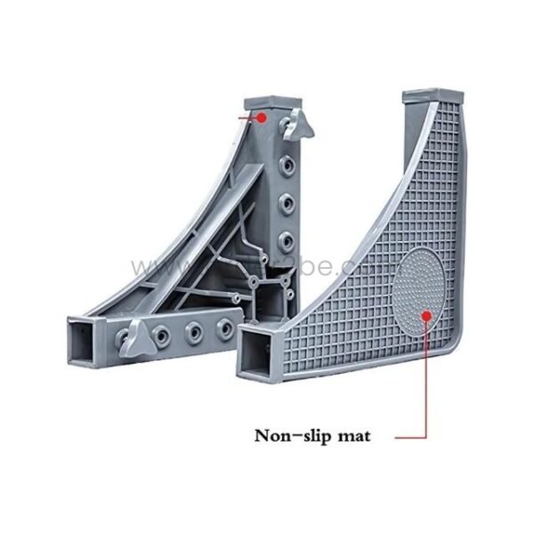 Close-up of refrigerator base stand corner with non-slip mat for stability.