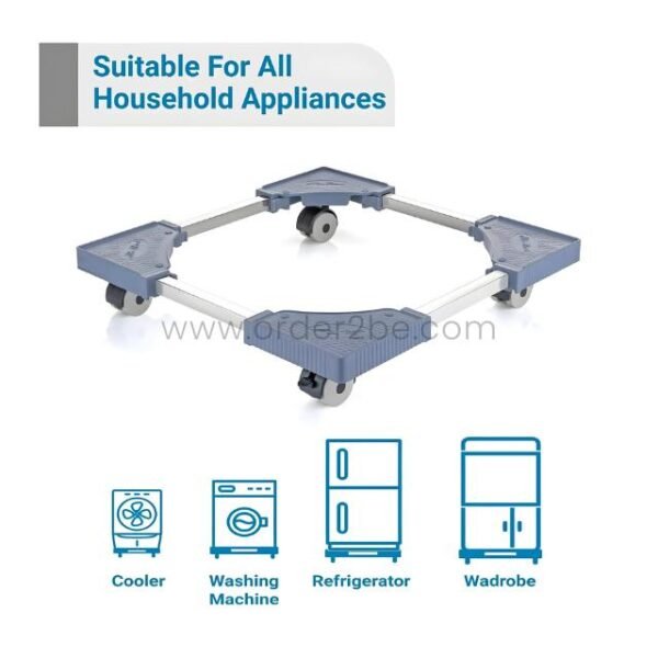 Universal appliance stand shown with icons for cooler, washing machine, refrigerator, and wardrobe.