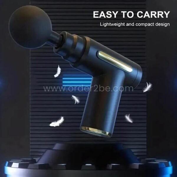 Floating mini fascia massage gun highlighting lightweight, compact design.
