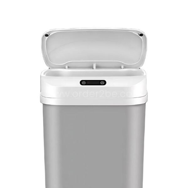 View inside the open 17.5L smart bin, showing the spacious interior and removable bucket.