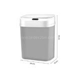 A graphic showing the smart trash can's dimensions: 26cm height, 26cm width, and 18cm depth.
