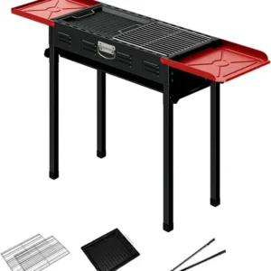Portable Charcoal BBQ Grill Station – Foldable Briefcase Design with Prep Shelves