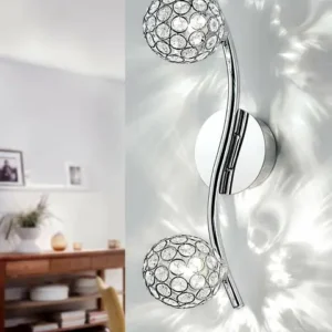 EGLO Ribolla Ceiling/Wall Light – Chrome Arc with Crystal Twin Spheres, 1350 lm Sparkle
