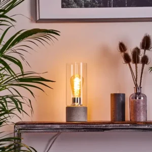 EGLO Torvisco Industrial Cylinder Lamp – Grey Concrete Look with Glass, E27 Bulb