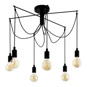EGLO Musara Pendant Light – Industrial Black Steel 6-Bulb Dining Lamp