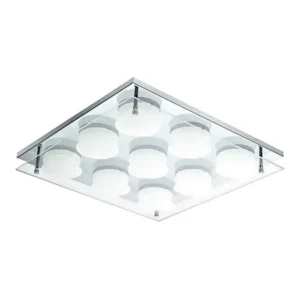 EGLO Abiola 9‑LED Ceiling Light – Square 3×3 Design, 4000 lm Warm White, Chrome Finish