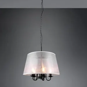 RL Cima Pendant Light – Soft White Fabric Shade & Matte Black Core (5xE14 Adjustable)