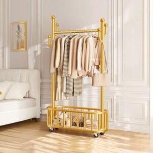 Corner Coat Rack – Metal Hall Tree with Swivel Base & Storage